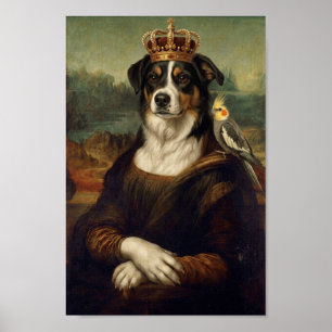 Mona Lisa Dog with Cockatiel Parrot Fine Art Poste Poster