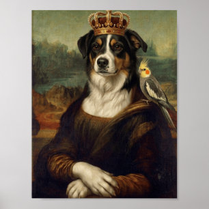 Mona Lisa Dog with Cockatiel Parrot Fine Art Poste Poster