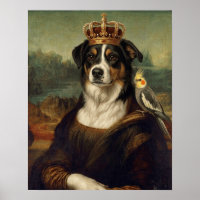 Mona Lisa Dog with Cockatiel Parrot Fine Art Poste
