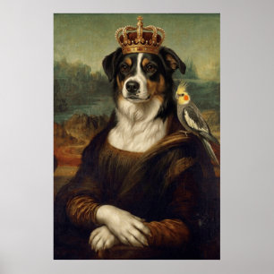 Mona Lisa Dog with Cockatiel Parrot Fine Art Poste Poster