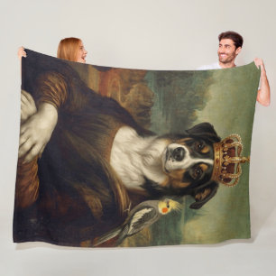 Mona Lisa Dog with Cockatiel Parrot Fleece Blanket