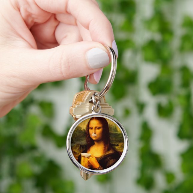 Mona Lisa drinking beer Beer lovers  Key Ring (Hand)