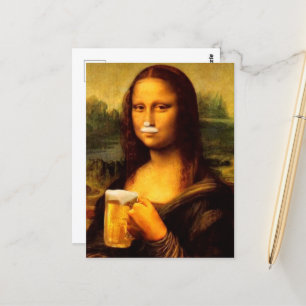 Mona Lisa drinking beer Beer lovers  Postcard