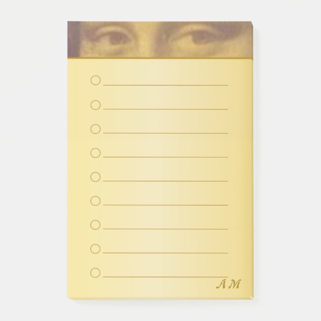 Mona Lisa Eyes & Monogram on Golden Lined Post-it Notes (Front)