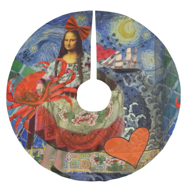 Mona Lisa Fun Zodiac Whimsical  Brushed Polyester Tree Skirt (Front)