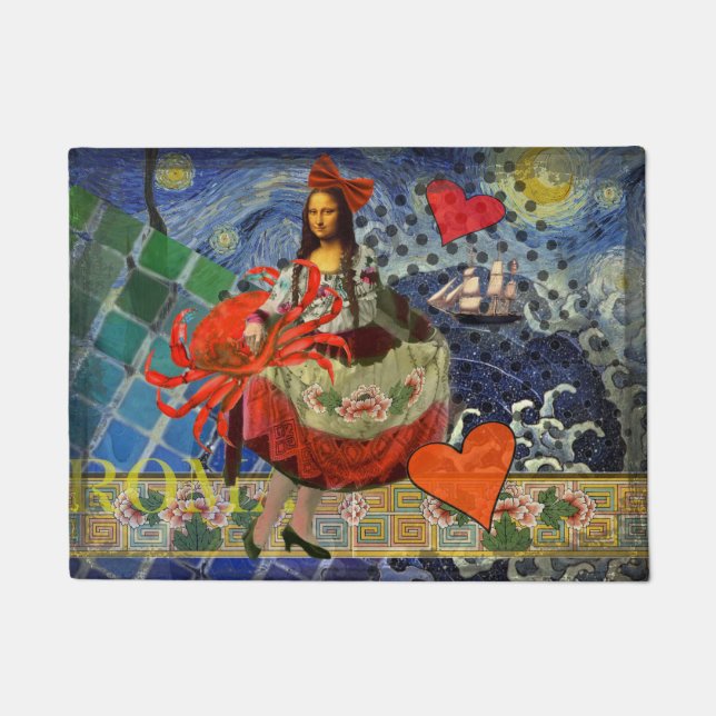 Mona Lisa Fun Zodiac Whimsical  Doormat (Front)