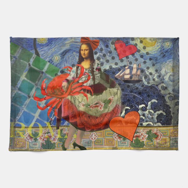 Mona Lisa Fun Zodiac Whimsical  Tea Towel (Horizontal)