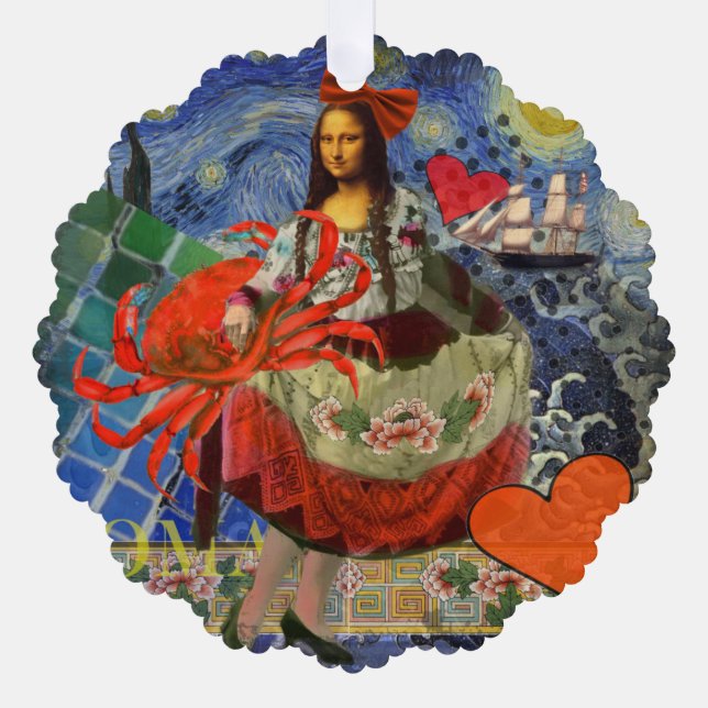 Mona Lisa Fun Zodiac Whimsical  Tree Decoration Card (Front)