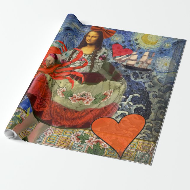 Mona Lisa Fun Zodiac Whimsical  Wrapping Paper (Unrolled)