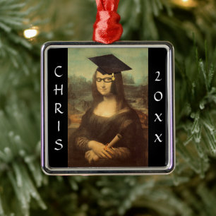 Mona Lisa Graduation Grad Cap Metal Ornament