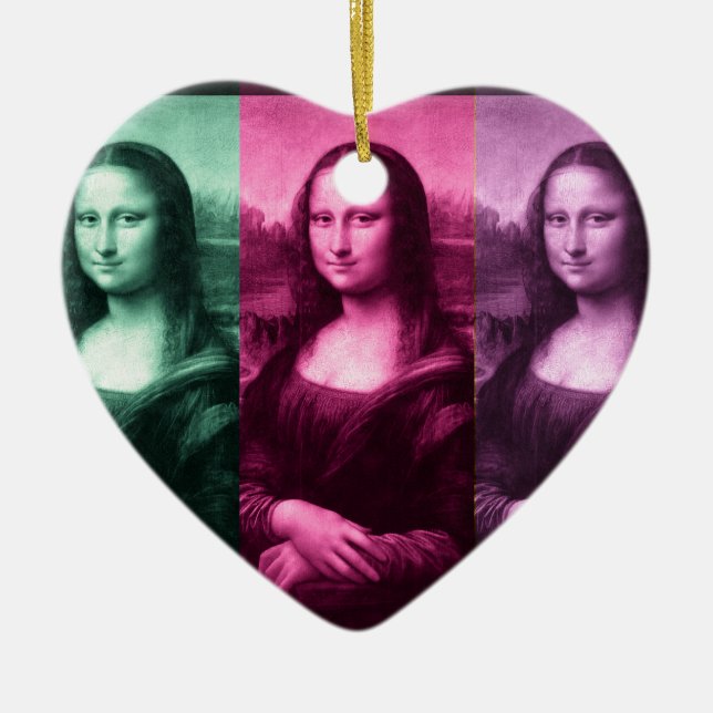 Mona Lisa Green Pink Purple Ceramic Tree Decoration (Front)