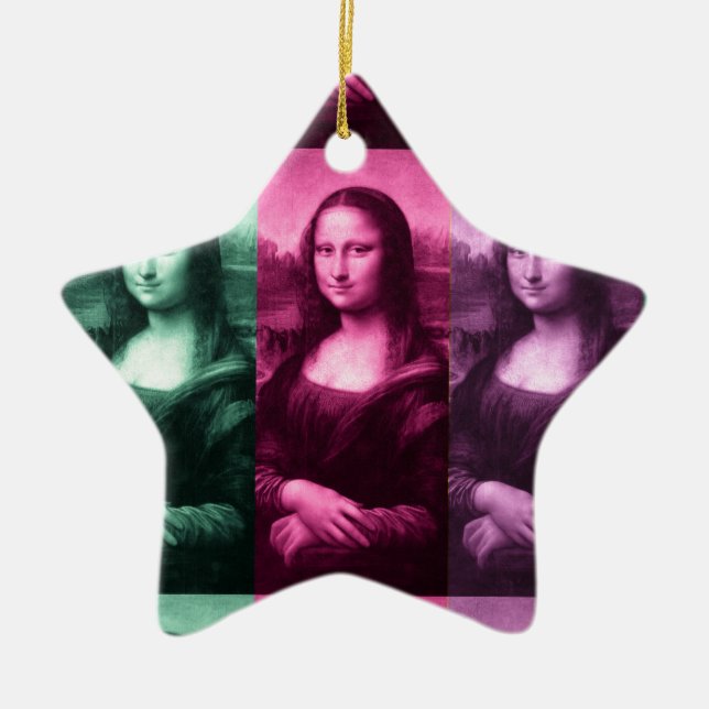 Mona Lisa Green Pink Purple Ceramic Tree Decoration (Front)