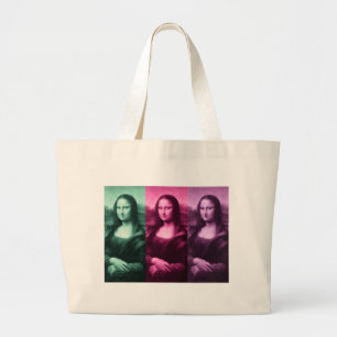 Mona Lisa Green Pink Purple Large Tote Bag