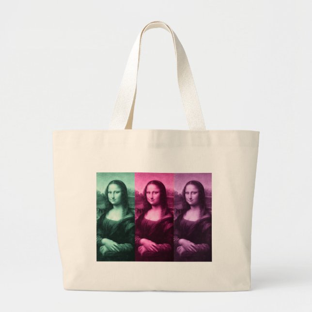 Mona Lisa Green Pink Purple Large Tote Bag (Front)