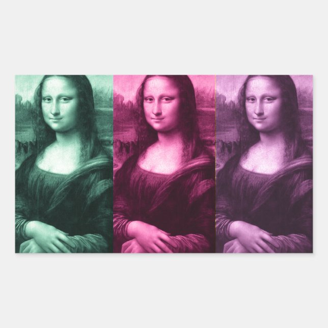 Mona Lisa Green Pink Purple Rectangular Sticker (Front)