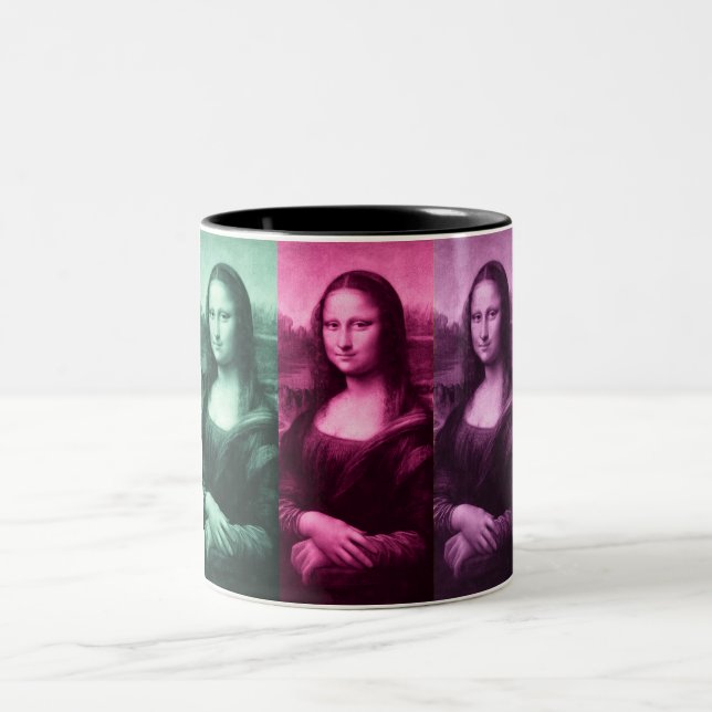 Mona Lisa Green Pink Purple Two-Tone Coffee Mug (Center)