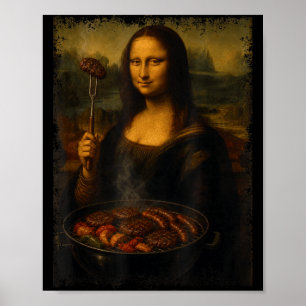 Mona lisa grilling bbq funny  poster