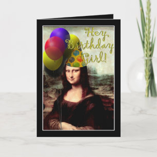 Mona Lisa Happy Birthday Party Hat Card