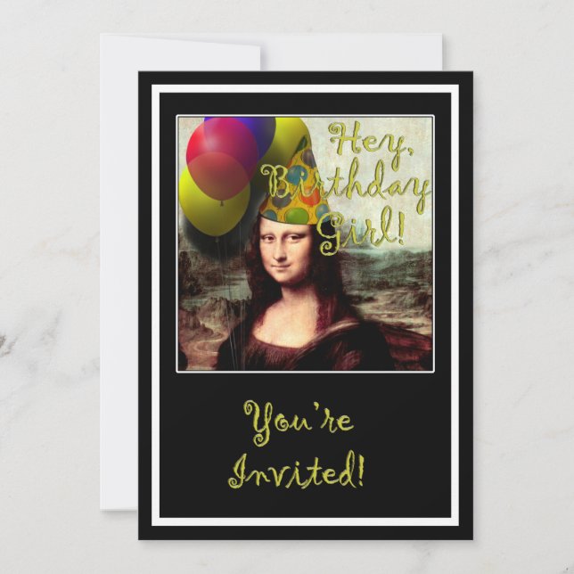 Mona Lisa Happy Birthday Party Hat Card (Front)