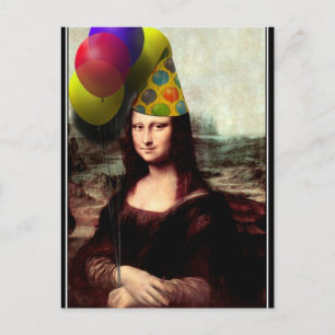 Mona Lisa Happy Birthday Party Hat Postcard