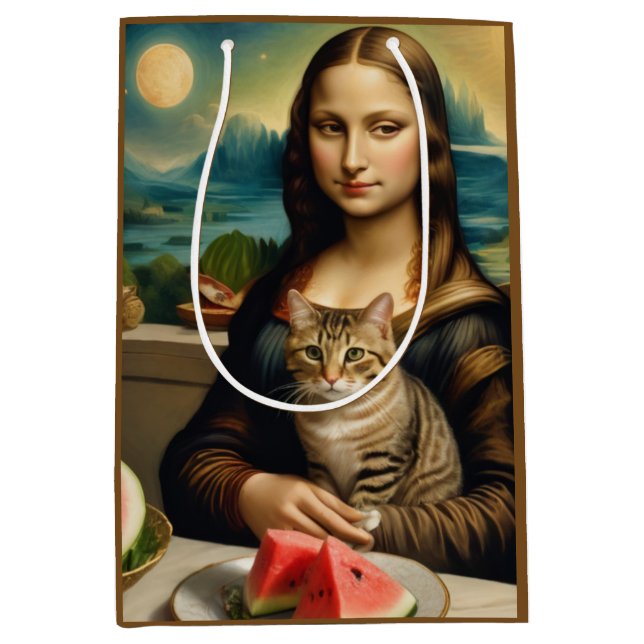 Mona Lisa &her cat  -  Summer vibes \ Medium Gift Bag (Front)