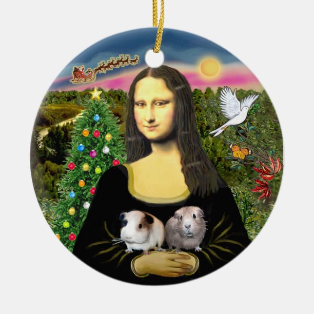 Mona Lisa & her Two Guinea Pigs Ceramic Ornament (Front)