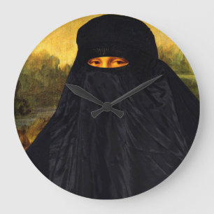 Mona Lisa Hidden Behind Burqa Large Clock