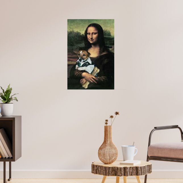 Mona Lisa holding a dog and a bone Poster (Living Room 3)