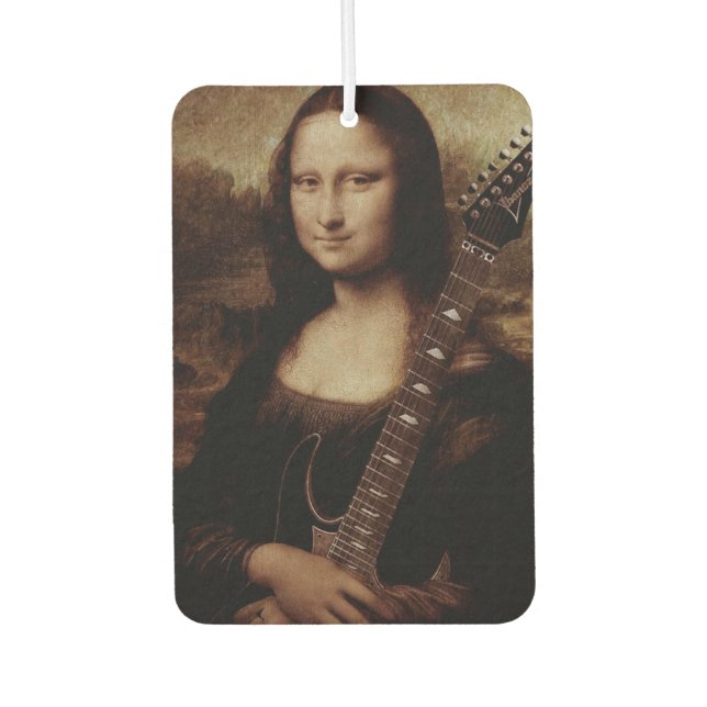 Mona Lisa holding a guitar (Guitarist) Guitar love Car Air Freshener (Front)