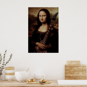 Mona Lisa holding a guitar (Guitarist) Guitar love Poster