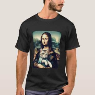 mona lisa holding cat kitty for cats lover cat dad T-Shirt