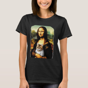 mona lisa holding cat kitty for cats lover cat dad T-Shirt