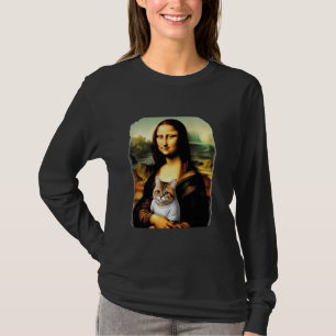 mona lisa holding cat kitty for cats lover cat dad T-Shirt