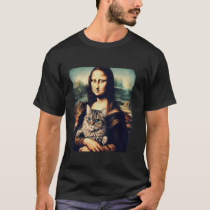 mona lisa holding cat kitty for cats lover cat dad T-Shirt