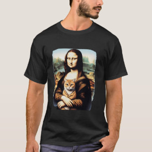 mona lisa holding cat kitty for cats lover cat dad T-Shirt