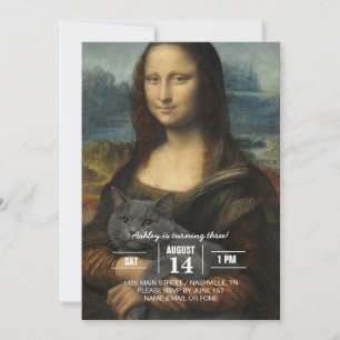 Mona Lisa Holding Elegant Gray Cat                 Invitation