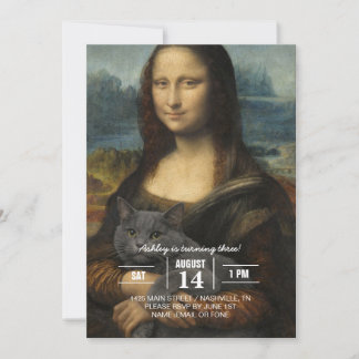 Mona Lisa Holding Elegant Gray Cat                 Invitation