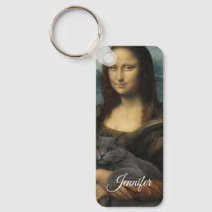 Mona Lisa Holding Elegant Gray Cat                 Key Ring