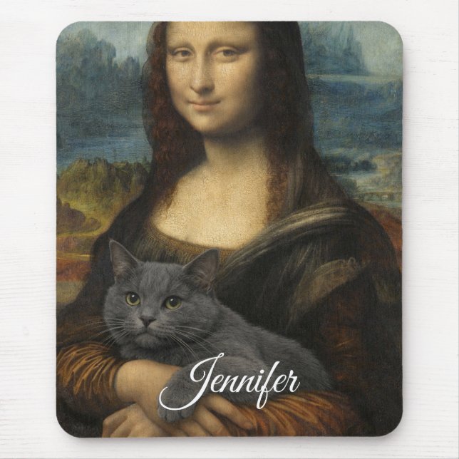 Mona Lisa Holding Elegant Gray Cat                 Mouse Pad (Front)