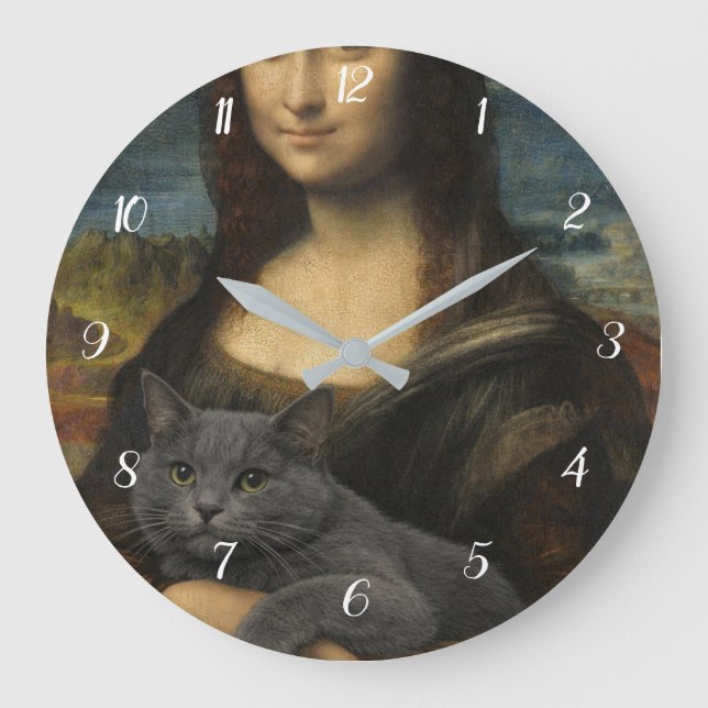 Mona Lisa Holding Elegant Grey Cat                 Large Clock (Front)
