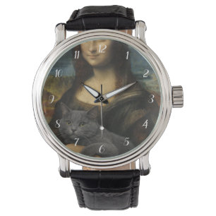 Mona Lisa Holding Elegant Grey Cat                 Watch