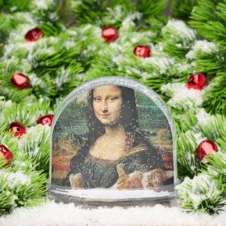 Mona Lisa holding her cat Cat lovers funny Snowglobe