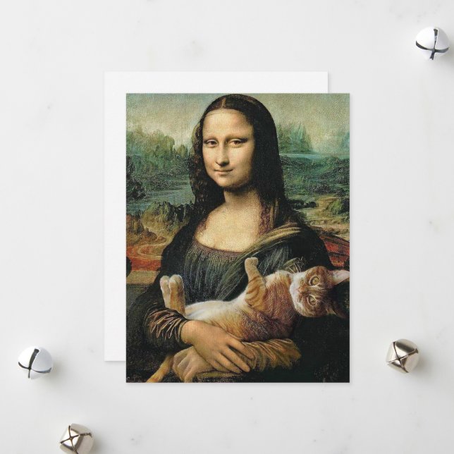 Mona Lisa holding her cat  Holiday Card (Front/Back In Situ)