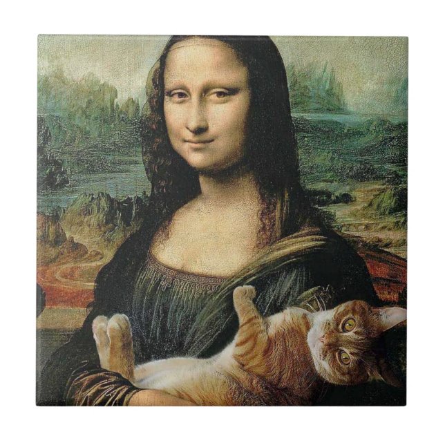 Mona Lisa holding her cat Leonardo da Vinci Ceramic Tile (Front)