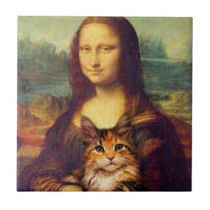 Mona Lisa holding her cat pet Leonardo da Vinci Ceramic Tile