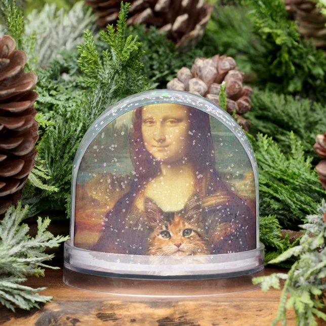 Mona Lisa holding her cat pet Leonardo da Vinci  Snowglobe (Winter)