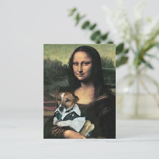Mona Lisa holding her dog and a bone Postcard (Standing Front)