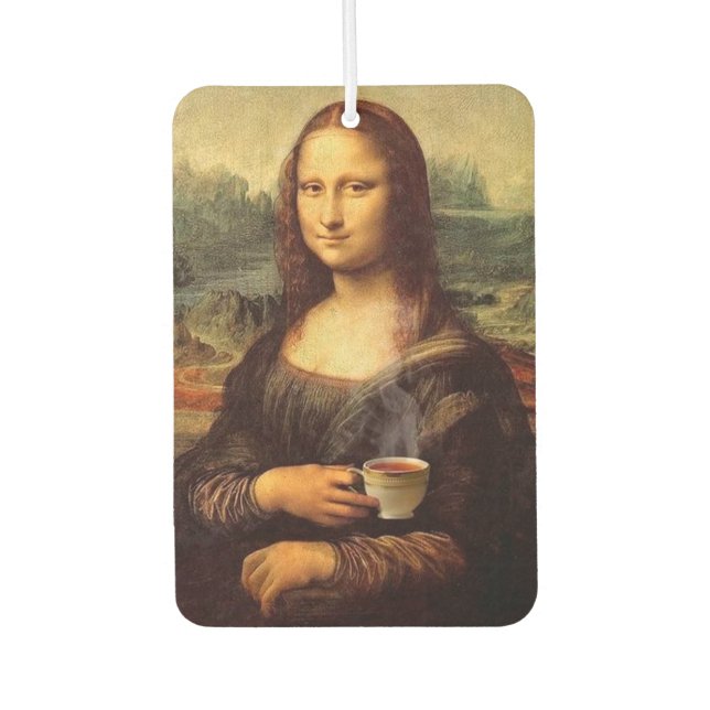 Mona Lisa holding hot tea (Leonardo da Vinci) Car Air Freshener (Front)