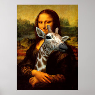 Mona Lisa Holds A Cute Giraffe Poster