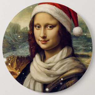 Mona Lisa in a Santa Hat 6 Cm Round Badge